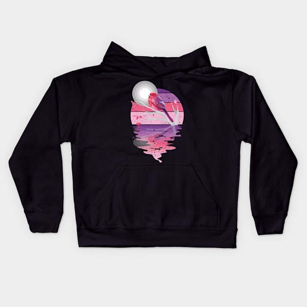 Vintage cute bird reflected on lights of moon Kids Hoodie by mutarek